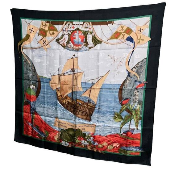 Hermes  Hermès CHRISTOPHE COLOMB DECOUVRE L’AMERIQUE 12 OCTOBRE 1492 SILK SCARF - Picture 13 of 16